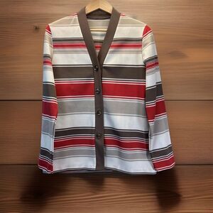 True Vintage 60s 70s Rust Orange Brown Cardigan Jacket Striped W’s S Disco Retro